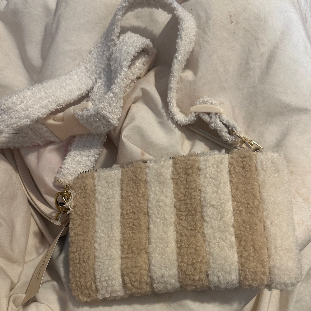 Universal Thread Tan and Cream Sherpa Striped Crossbody Bag